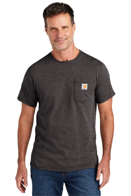 short sleeve shirts for weekend wear for men -Carhartt Mens Force Moisture Wicking Short Sleeve Crewneck T-Shirt w/ Pocket - Heather Carbon Grey