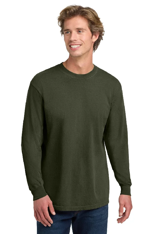 classic summer short sleeve shirts for men -Comfort Colors Mens Long Sleeve Crewneck T-Shirt - Hemp Green