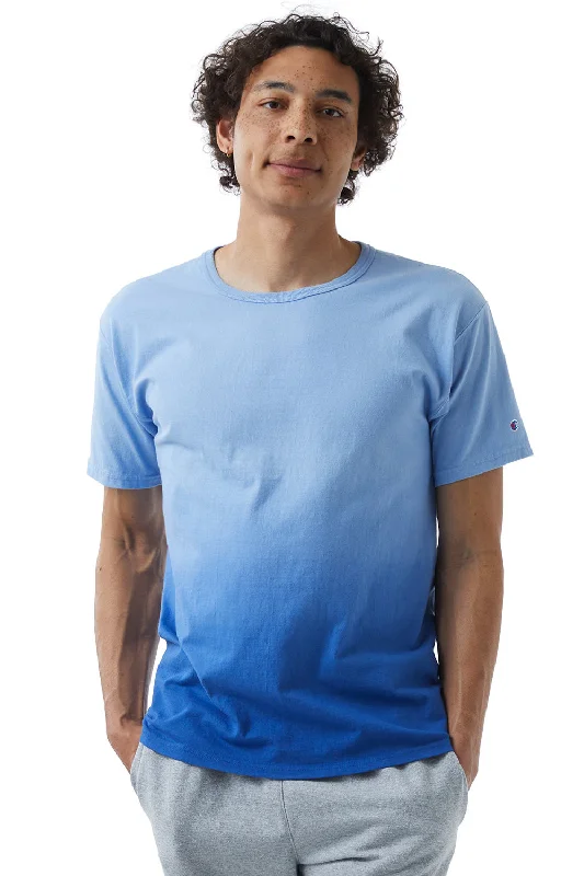 men’s breathable short sleeve polo t-shirts -Champion Mens Dip Dye Short Sleeve Crewneck T-Shirt - Royal Blue Ombre