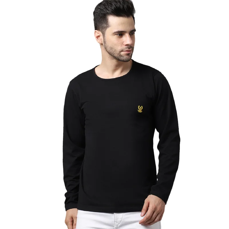 versatile men’s short sleeve shirts for daily wear -Vimal Jonney Cotton Black FullSleeve T-Shirt For Men