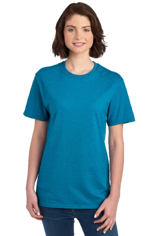 men’s stylish short sleeve shirts with logos -Jerzees Mens Premium Blend Moisture Wicking Short Sleeve Crewneck T-Shirt - Heather Digi Teal Blue