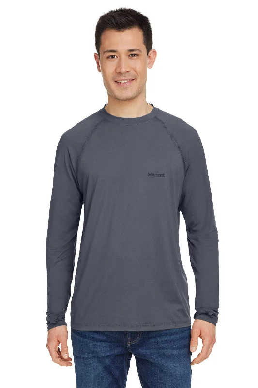 relaxed fit short sleeve shirts for men -Marmot Mens Windridge Moisture Wicking Long Sleeve Crewneck T-Shirt - Steel Onyx Grey