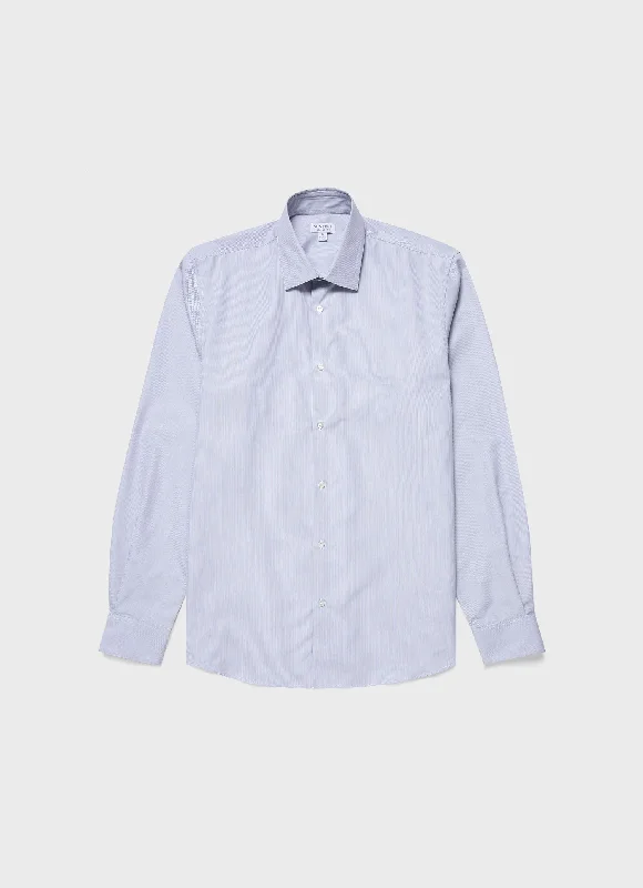 versatile short sleeve shirts for men -Men's Sea Island Cotton Shirt in Navy/White Fine Stripe