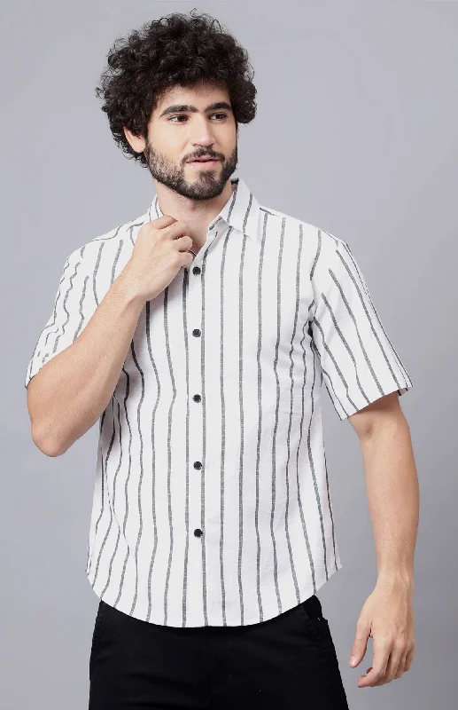 breathable and fashionable short sleeve t-shirts -White Lines | White & Black Summer Shirt