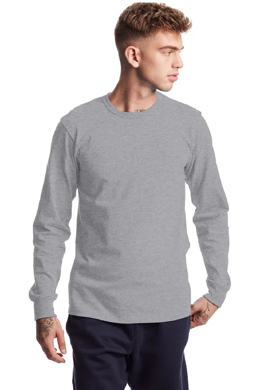 men’s summer-ready short sleeve t-shirts -Champion Mens Heritage Long Sleeve Crewneck T-Shirt - Oxford Grey - Closeout