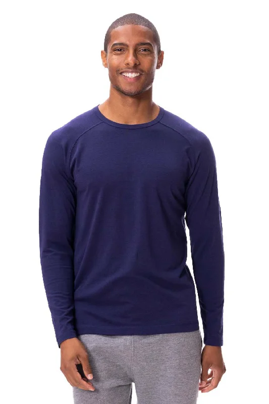 comfortable summer short sleeve shirts for men -Threadfast Apparel Mens Impact Long Sleeve Crewneck T-Shirt - Navy Blue