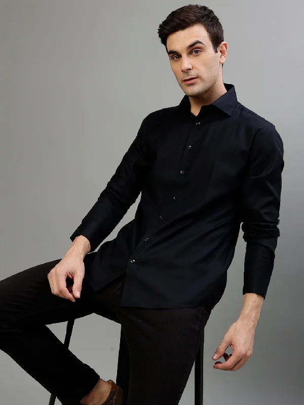 men’s graphic design short sleeve shirts -Bruun & Stengade Black Fashion Slim Fit Shirt