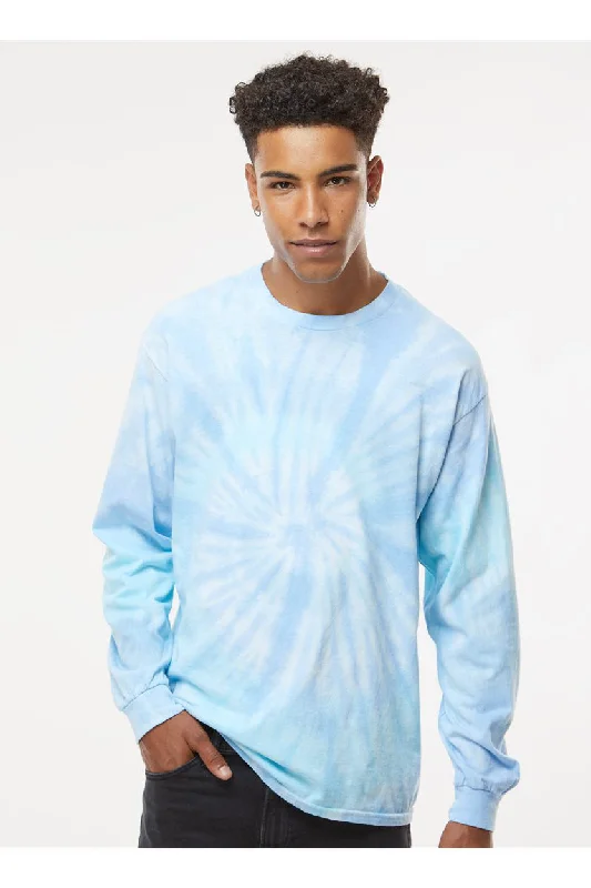 slim fit short sleeve polo shirts for men -Tie-Dye Mens Long Sleeve Crewneck T-Shirt - Lagoon