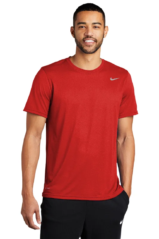 short sleeve t-shirts with prints for men -Nike Mens Team rLegend Dri-Fit Moisture Wicking Short Sleeve Crewneck T-Shirt - University Red