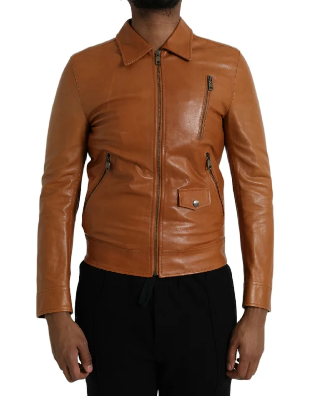 Men's portable jackets-Dolce & Gabbana  Lamb Leather Full Zip Blouson Men's Jacket