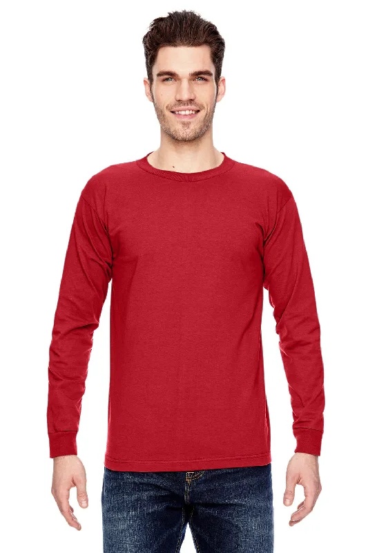 modern short sleeve t-shirts for men -Bayside Mens USA Made Long Sleeve Crewneck T-Shirt - Red