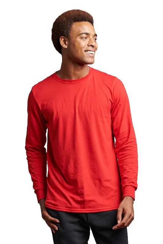 simple short sleeve shirts for everyday wear -Russell Athletic Mens Dri-Power Moisture Wicking Performance Long Sleeve Crewneck T-Shirt - True Red