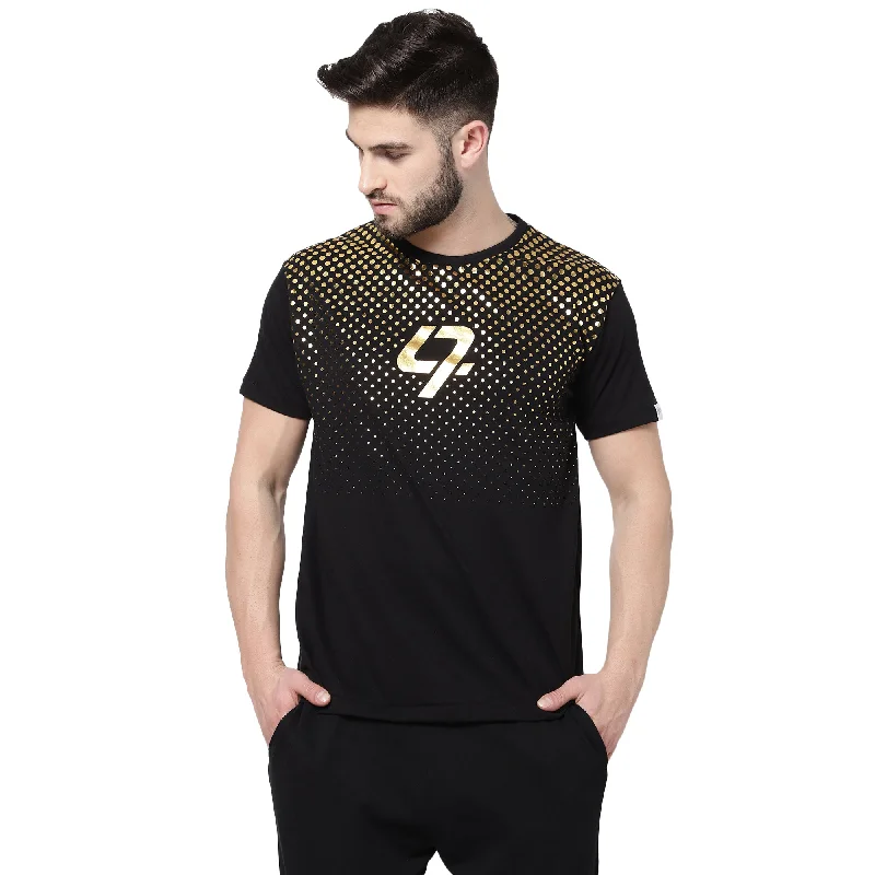 stylish summer short sleeve polo t-shirts for men -djbravo47 Men's Black Premium Dotted Foiled T-shirt