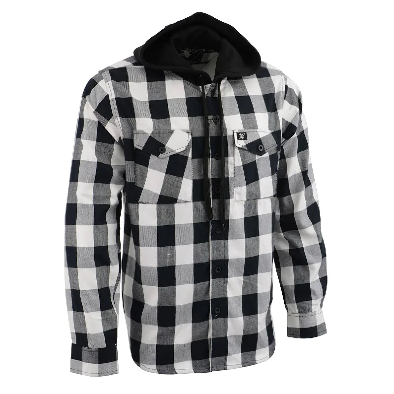 trendy and affordable short sleeve shirts for men -Milwaukee Leather Men's Flannel Plaid Shirt Black and White Long Sleeve Cotton Button Down with Hoodie MNG11629