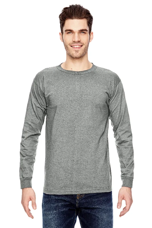 men’s v-neck short sleeve t-shirts -Bayside Mens USA Made Long Sleeve Crewneck T-Shirt - Dark Ash Grey