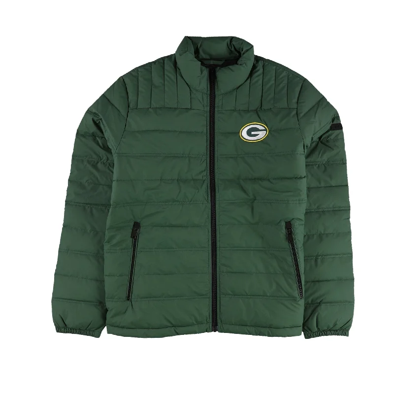 Men's retail jackets-DKNY Mens Green Bay Packers Zippered Puffer Jacket, Green, Medium