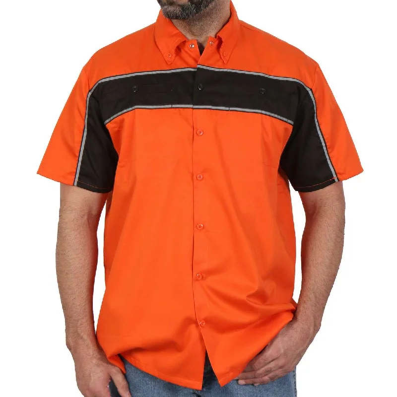 men’s relaxed fit summer short sleeve shirts -Hot Leathers GMM1007 Men's 2 Tone Striped Orange/Black Button Up Heavy-Duty Work Shirt for | Classic Mechanic Work Shirt