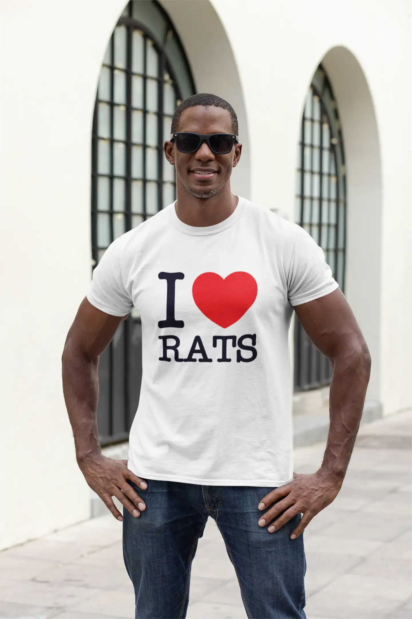 trendy casual short sleeve t-shirts for men -RATS, I love animals, White, Men's Short Sleeve Round Neck T-shirt 00064