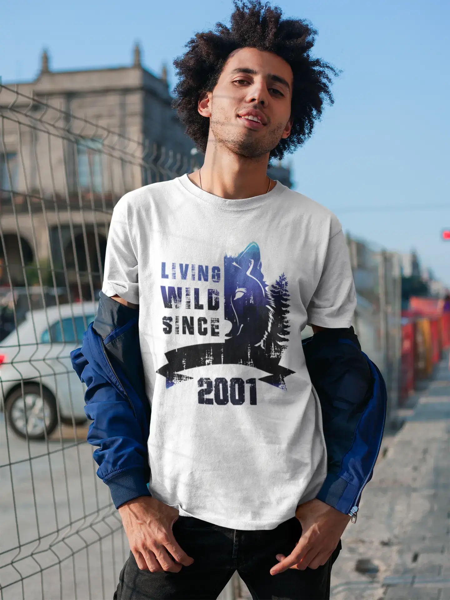 men’s loose fit short sleeve shirts -2001, Living Wild Since 2001 Men's T-shirt White Birthday Gift 00508