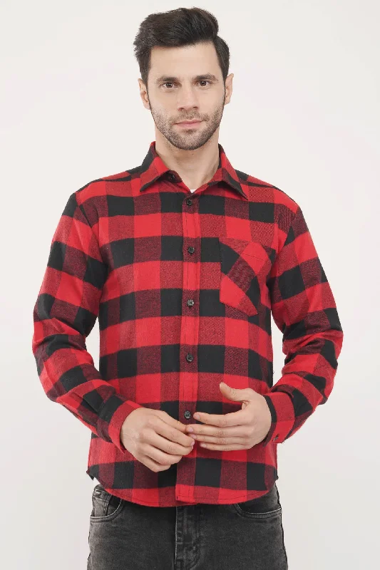 versatile short sleeve shirts for men -Dapper Line | Red & Black Oxford Checkered Shirt