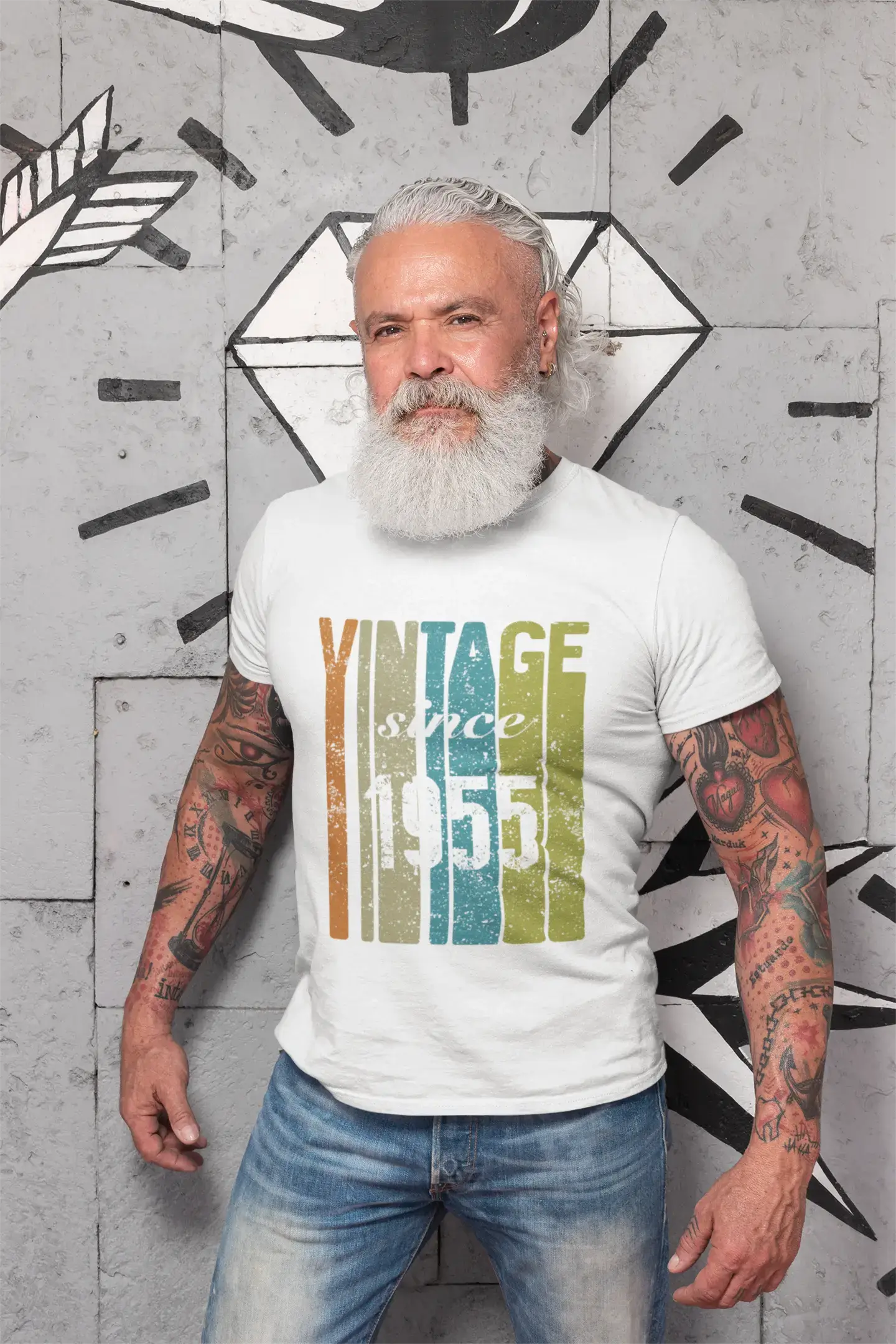 men’s printed short sleeve t-shirts for fashion -1955, Vintage Since 1955 Men's T-shirt White Birthday Gift 00503