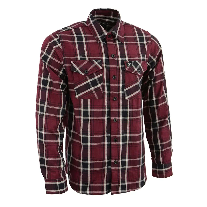 men’s short sleeve shirts with stripes -Milwaukee Leather Men's Flannel Plaid Shirt Maroon Black and White Long Sleeve Cotton Button Down Shirt MNG11640