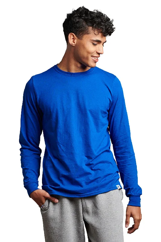 affordable short sleeve shirts for work wear -Russell Athletic Mens Dri-Power Moisture Wicking Performance Long Sleeve Crewneck T-Shirt - Royal Blue