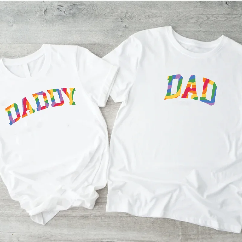 men’s comfortable and affordable short sleeve shirts -Pride Daddy & Dad Matching White T-Shirts