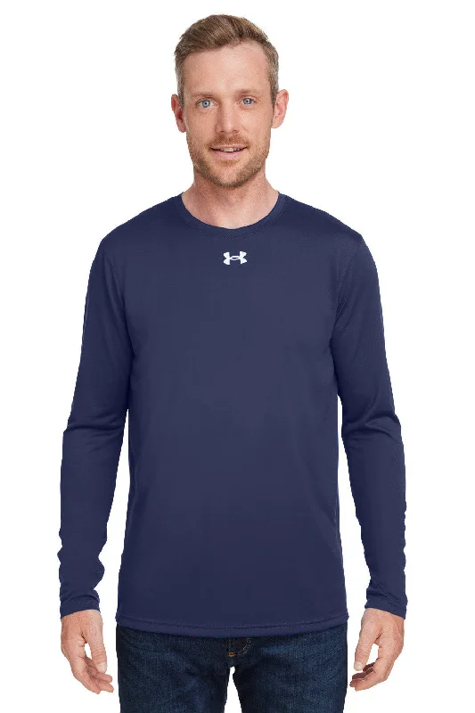 comfortable short sleeve t-shirts for work -Under Armour Mens Team Tech Moisture Wicking Long Sleeve Crewneck T-Shirt - Midnight Navy Blue