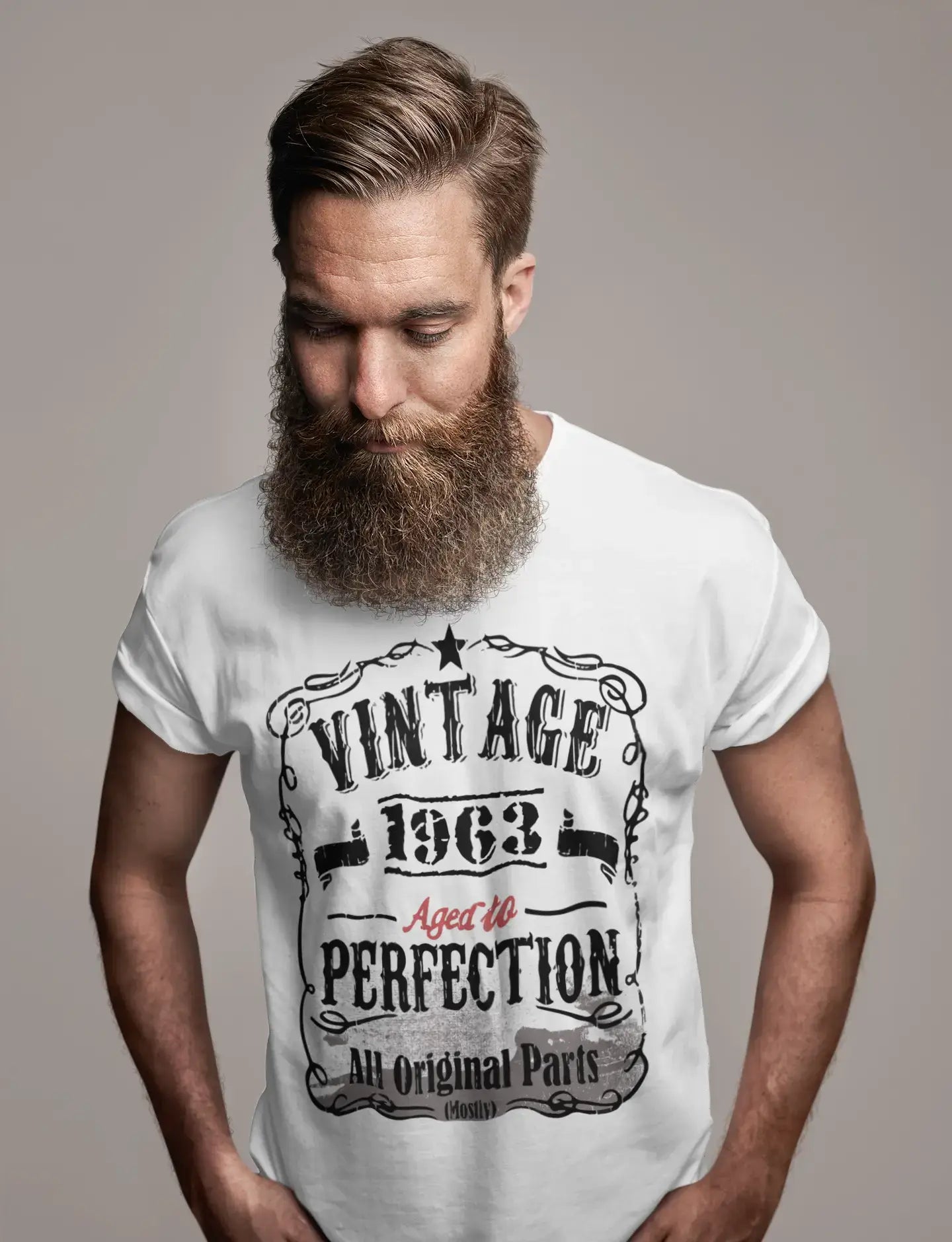 versatile summer short sleeve t-shirts for men -1963 Vintage Aged to Perfection Men's T-shirt White Birthday Gift 00488