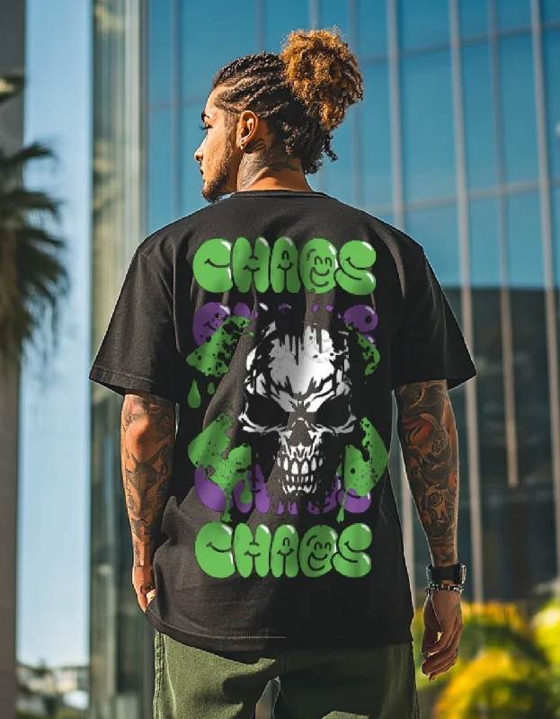 cool short sleeve shirts for men -CHAOS Oversized Black Graphic Back Printed Tshirt