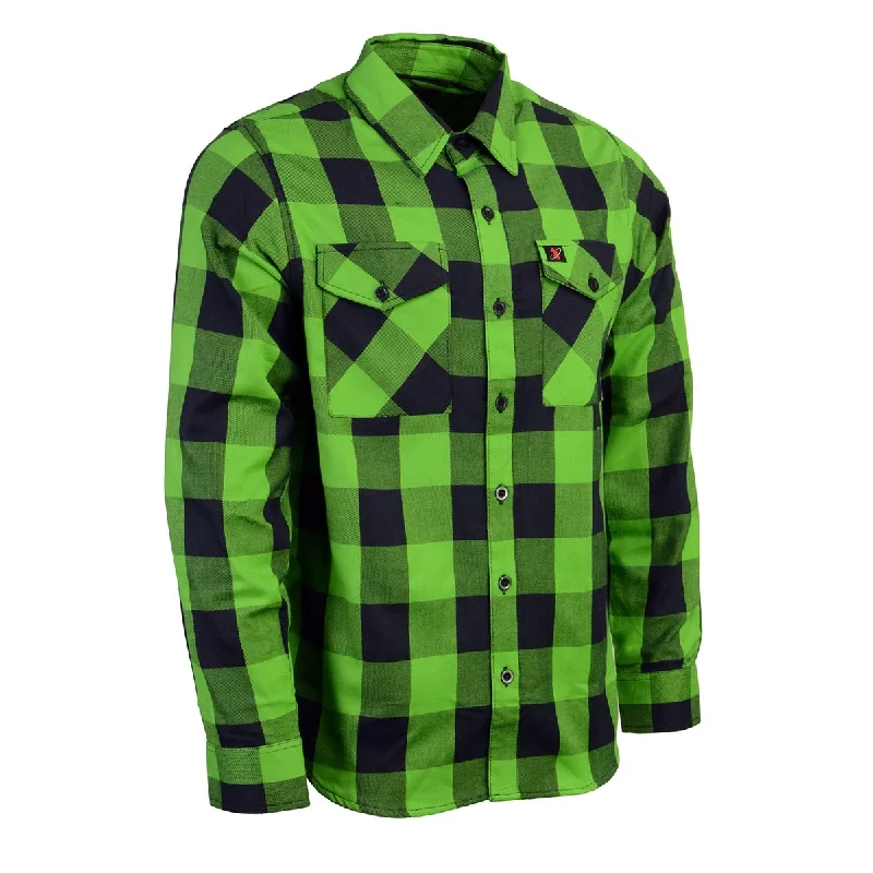 trendy casual short sleeve polo shirts -Milwaukee Leather MNG11656 Men's Flannel Plaid Black and Neon-Green Long Sleeve Cotton Button Down Shirt