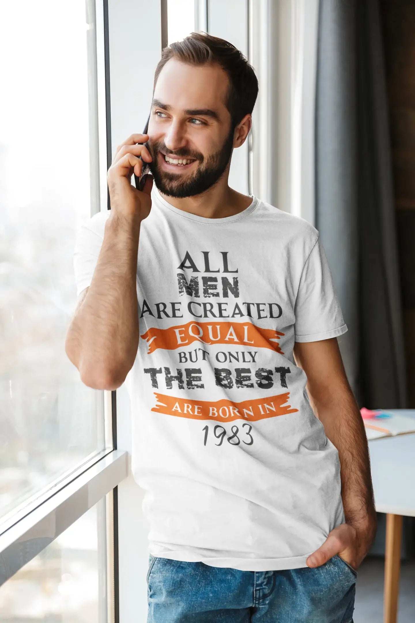 trendy short sleeve shirts for casual outings -1983, Only the Best are Born in 1983 Men's T-shirt White Birthday Gift 00510