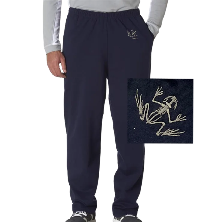 Men's pants with calm design-Men's Bone Frog Navy Open-Bottom Fleece Sweatpants