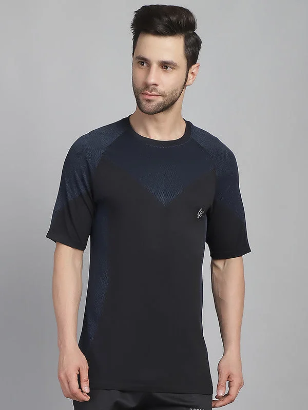 men’s simple short sleeve shirts -Vimal Jonney Solid Black Round Neck Polyester Lycra Half sleeves Tshirt For Men