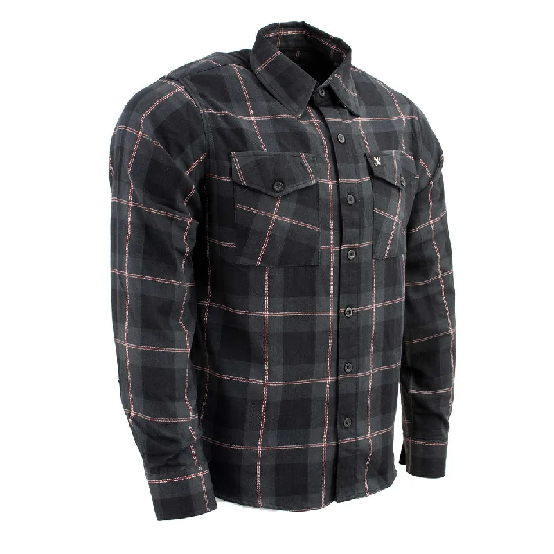 best-selling short sleeve shirts for men -Milwaukee Leather MNG11647 Men's Black with Grey and Red Long Sleeve Cotton Flannel Shirt