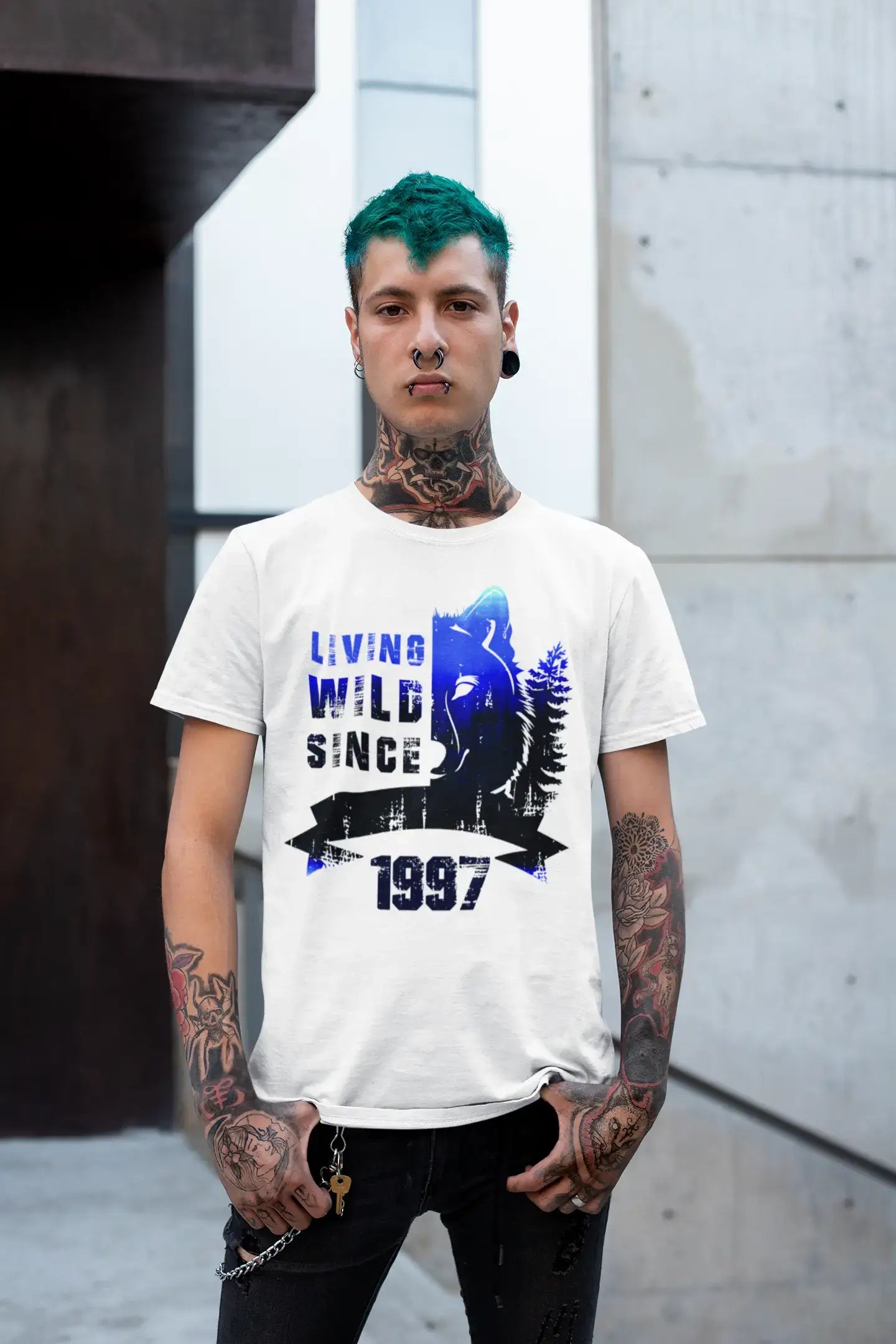 stylish short sleeve shirts with unique designs -1997, Living Wild Since 1997 Men's T-shirt White Birthday Gift 00508