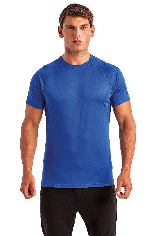 short sleeve t-shirts for travel wear for men -TriDri Mens Paneled Tech Moisture Wicking Short Sleeve Crewneck T-Shirt - Royal Blue - Closeout