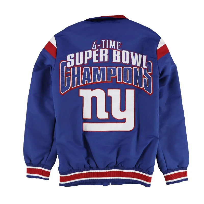 Men's formal jackets-NFL Mens New York Giants 4 Time Super Bowl Champ Bomber Jacket, Blue, Large