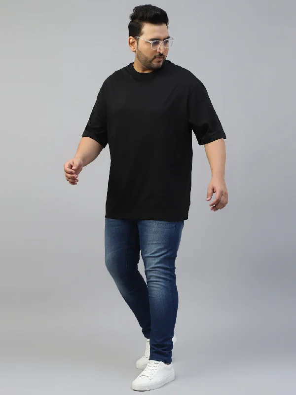 men’s soft fabric short sleeve shirts -Black Plain Oversized Plus Size T-shirt