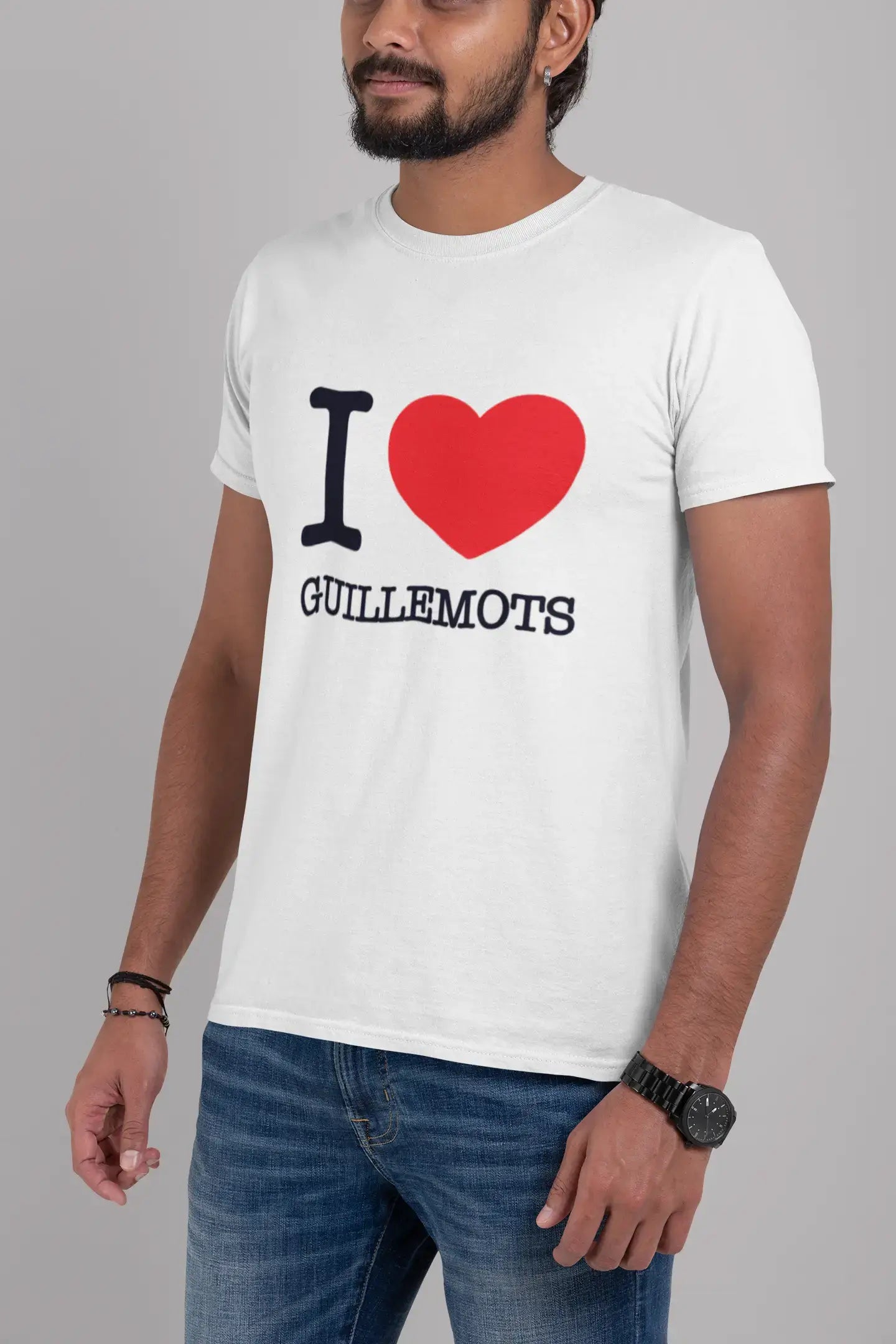 men’s plain short sleeve shirts -GUILLEMOTS, I love animals, White, Men's Short Sleeve Round Neck T-shirt 00064