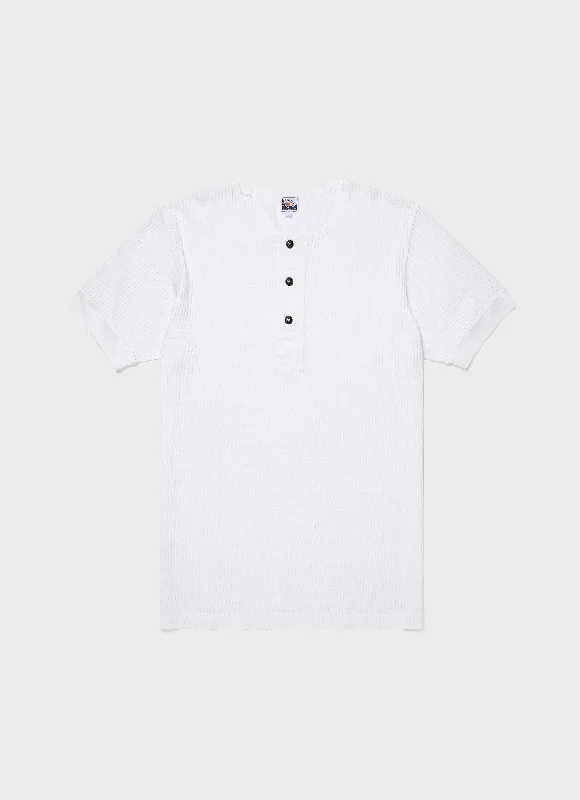 comfortable short sleeve shirts for summer -Men's Sunspel x Nigel Cabourn Mesh Henley in White