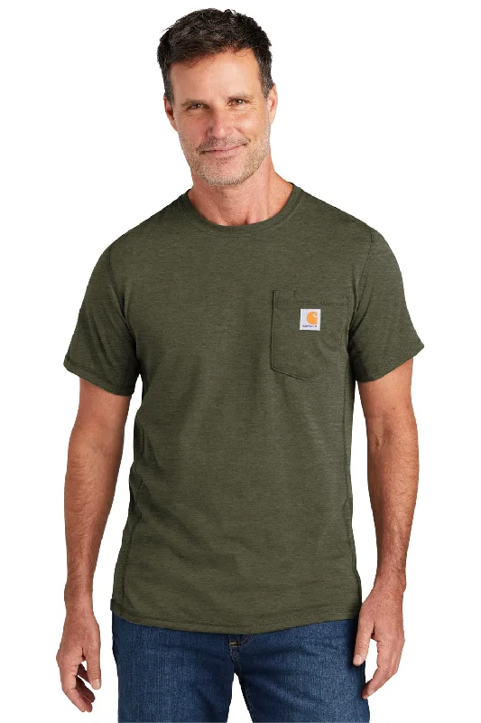 men’s stylish short sleeve shirts with patterns -Carhartt Mens Force Moisture Wicking Short Sleeve Crewneck T-Shirt w/ Pocket - Heather Basil Green