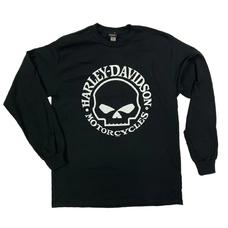 affordable men’s short sleeve t-shirts with prints -Harley-Davidson Men's Willie G Skull Long Sleeve Tee, Black 40290928