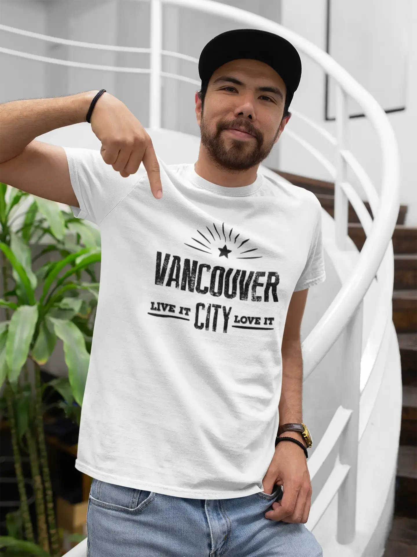 casual summer shirts for men with short sleeves -Men's Vintage Tee Shirt Graphic T shirt Live It Love It VANCOUVER White