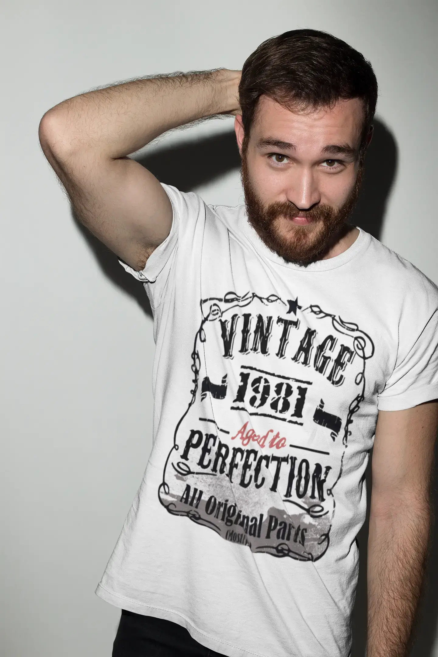 men’s breathable summer short sleeve shirts -1981 Vintage Aged to Perfection Men's T-shirt White Birthday Gift 00488