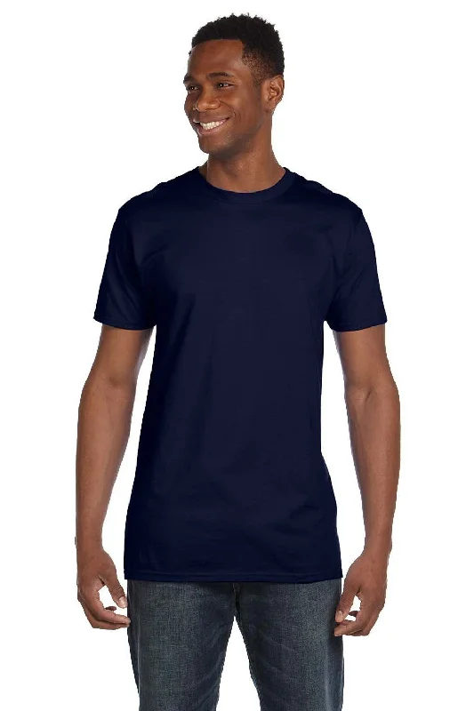 comfortable short sleeve t-shirts for work -Hanes Mens Perfect-T PreTreat Short Sleeve Crewneck T-Shirt - Navy Blue