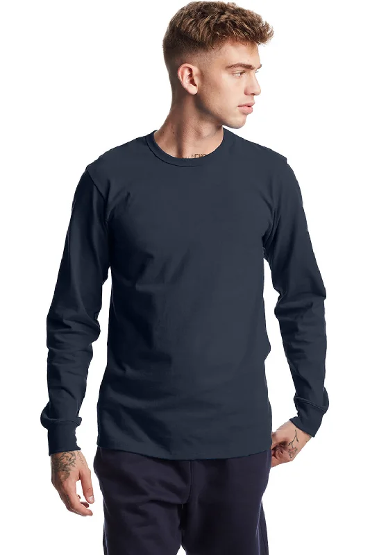 stylish short sleeve shirts for work -Champion Mens Heritage Long Sleeve Crewneck T-Shirt - Navy Blue - Closeout