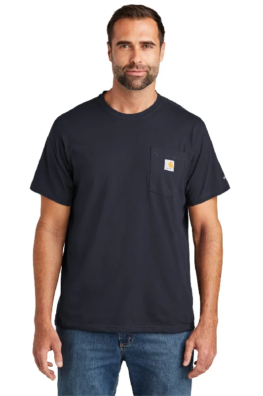 short sleeve t-shirts for summer vacation -Carhartt Mens Force Moisture Wicking Short Sleeve Crewneck T-Shirt w/ Pocket - Navy Blue