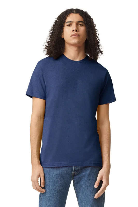 men’s stylish casual short sleeve shirts -American Apparel Mens CVC Short Sleeve Crewneck T-Shirt - Heather Indigo Blue